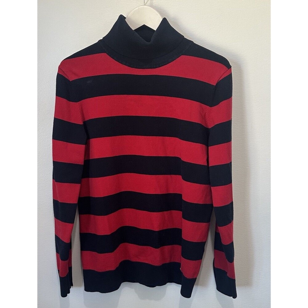 Tommy Hilfiger Sweater TurtleNeck Red & Blue Striped Button Cuff Women’s Large